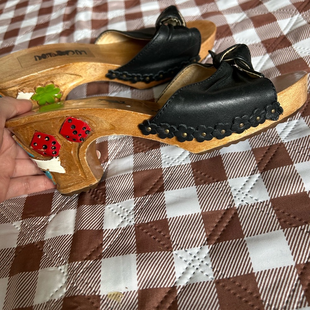 Lucy Lou Wooden Clog Sandal Dice/Lucky